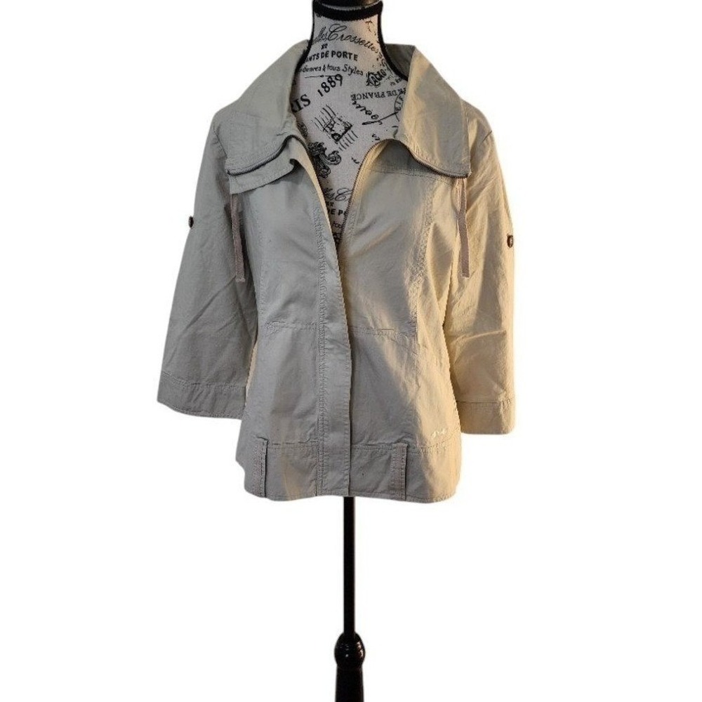 Rip Curl Beige Cotton Utility Jacket Women‎ L Roll Tab Sleeves Coastal